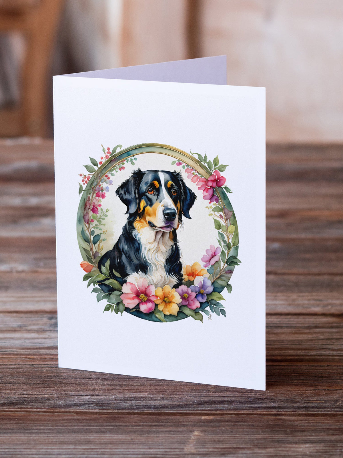 Appenzeller Sennenhund and Flowers Greeting Cards Pack of 8