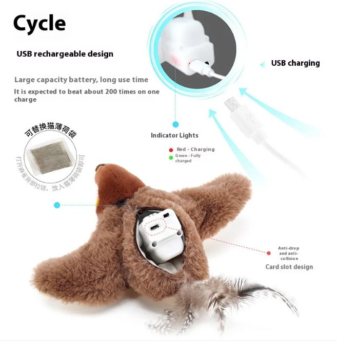 Flapping Bird Cat Toy – Rechargeable Interactive Bird for Indoor Cats